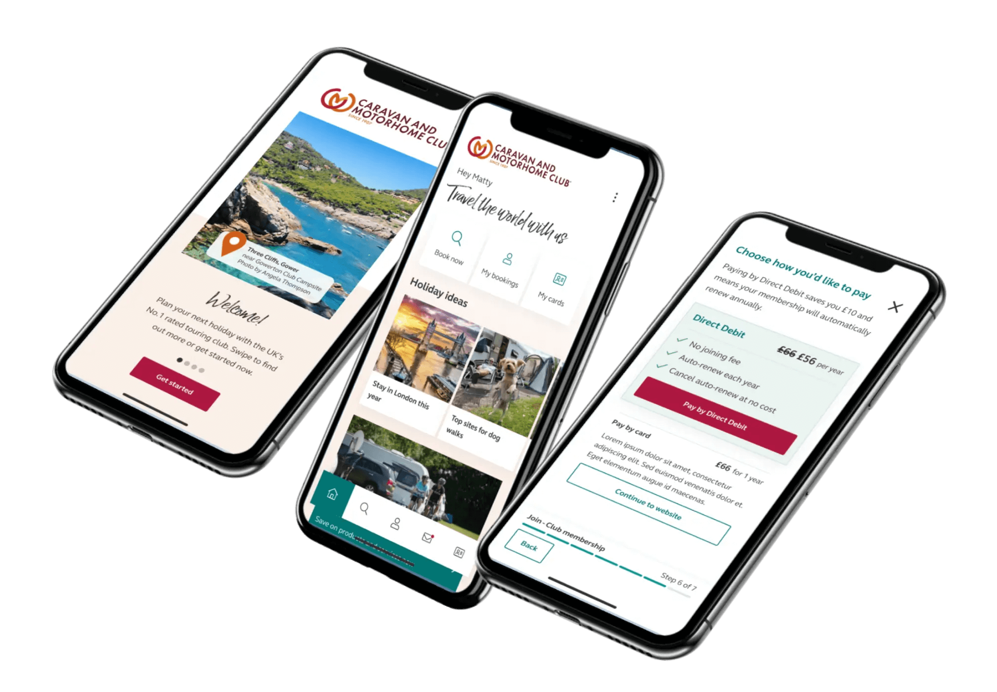 Caravan and Motorhome Club Mobile Booking App Mockup